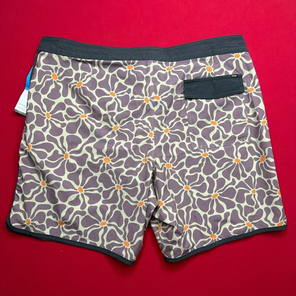 NWT SURF ONeill Mens OG Print Scallop Boardshorts Grape Floral Retro Stretch 40